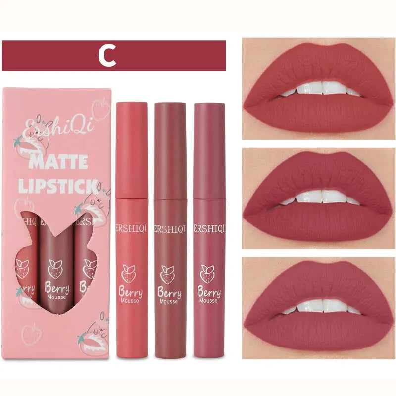Waterproof Long-lasting Velvet Matte Lip Gloss Set Strawberry Moisturizing Lipstick Kit Beauty Cosmetics Makeup Rose Lip Stain