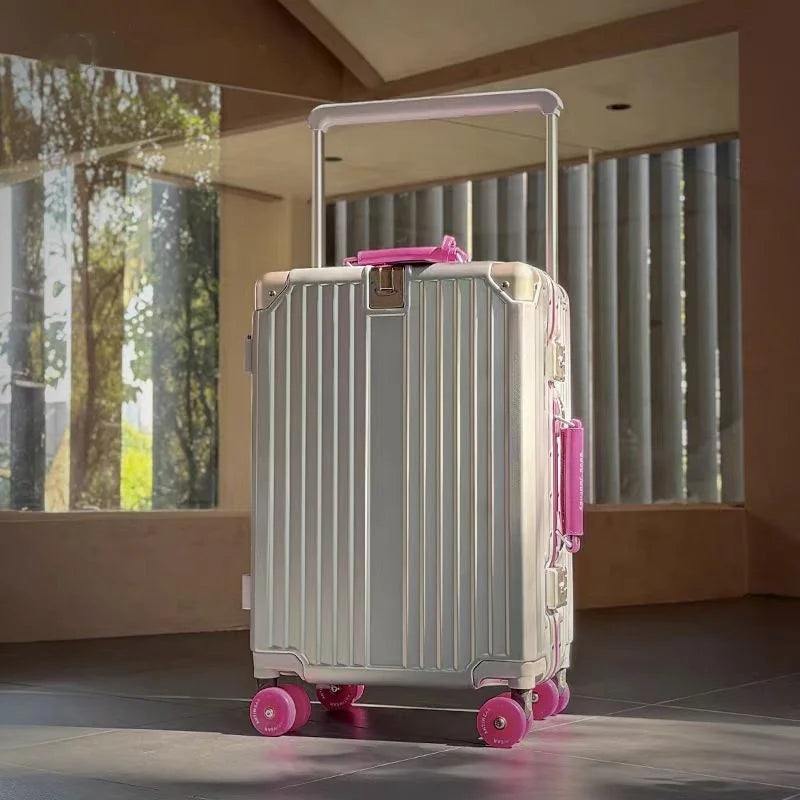 Aluminum Frame Wide Handlebar Rolling Luggage with Colorful Silent Spinner Wheels and TSA Lock Large Capacity Trolley Suitcase