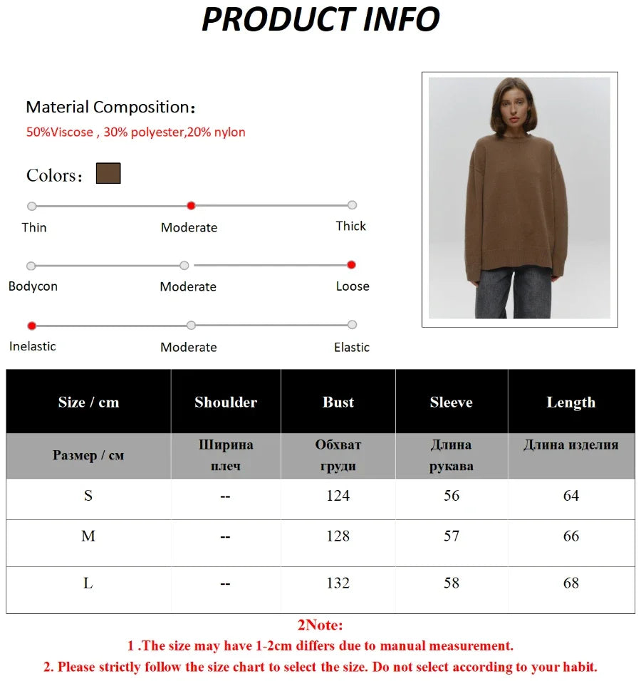 Blubelle Women’s Oversized Knit Sweater – Thick Warm O-Neck Pullover, Solid Color Casual Jumper (Autumn/Winter)