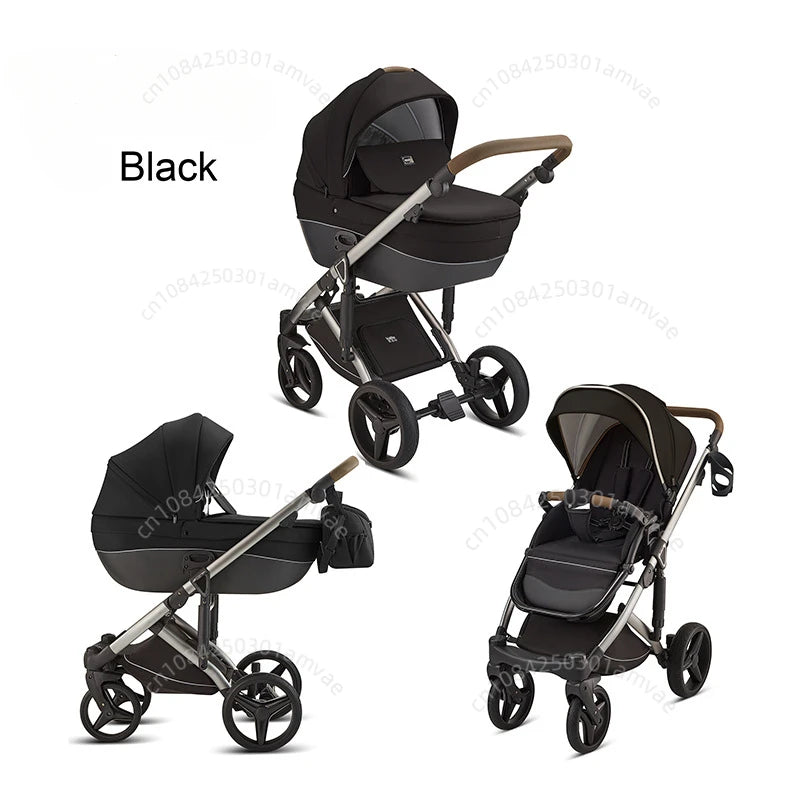 Deluxe Baby Stroller 2 in 1 High View Comfortable Baby Stroller Foldable Portable Travel Baby Carriage with Mother Bag