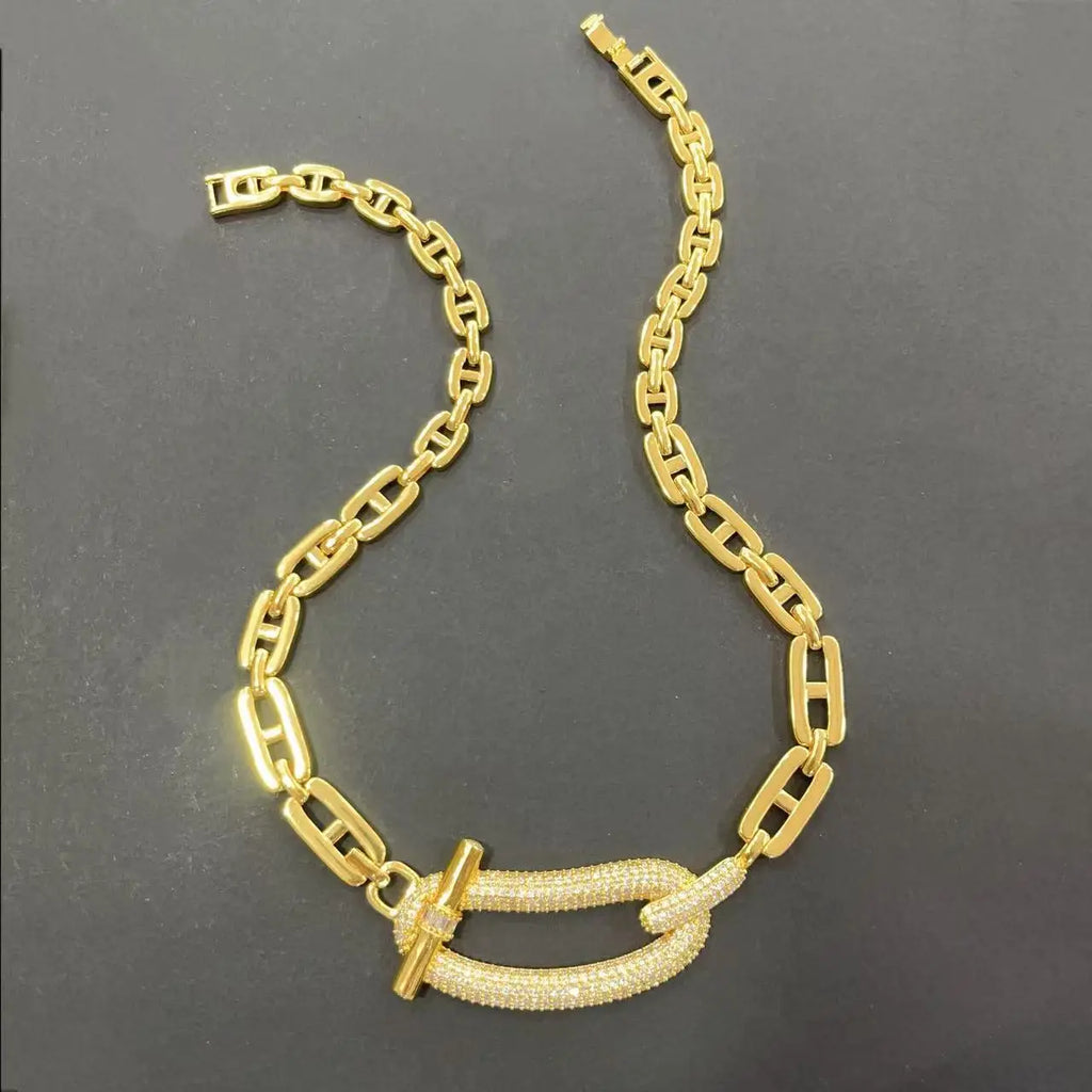 24K Gold-Plated Geometric Zircon Pendant Necklace | Elegant Copper Punk Jewelry for Women