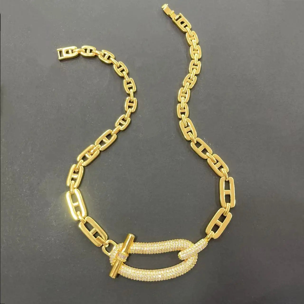 24K Gold-Plated Geometric Zircon Pendant Necklace | Elegant Copper Punk Jewelry for Women