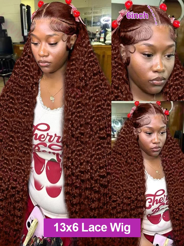 HJ WEAVE BEAUTY Deep Curly HD Lace Frontal Wig | Chocolate Brown Human Hair