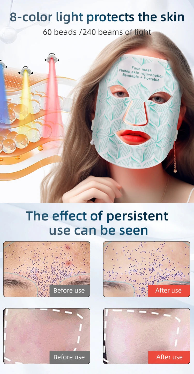 8-Color LED Face & Neck Mask – Red + Near-Infrared Light (USB Rechargeable)