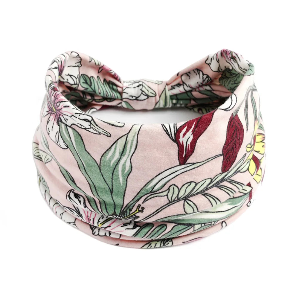 Boho Wide Knot Floral Cotton Headband | Stretch Turban Hair Scarf for Women