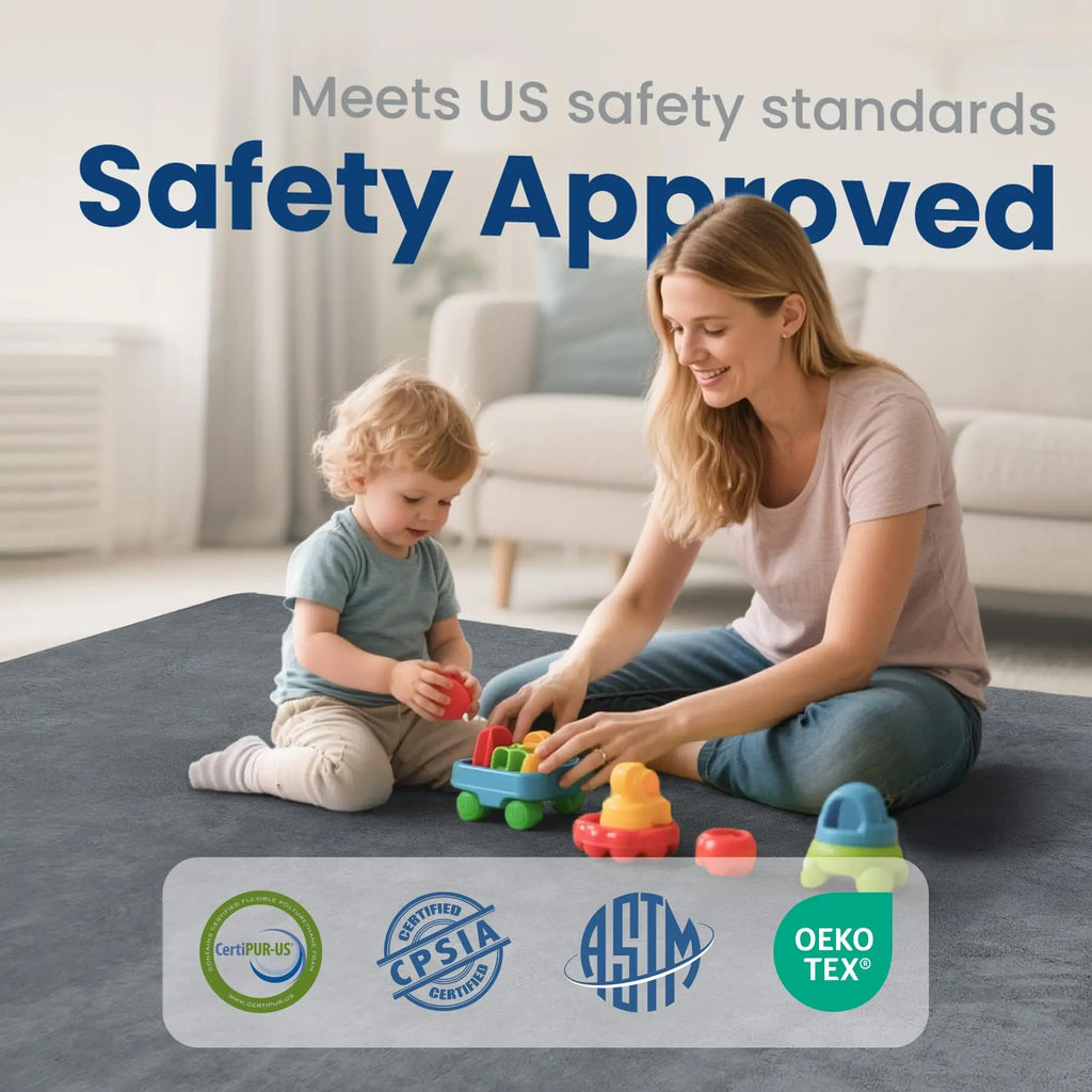 Gray Memory Foam Baby Play Mat for Playpen Thick Large Crawling Mat for Floor Soft Velvet Non-Slip for Kids Playroom Mat Rug