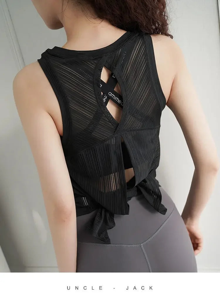 Fitness Yoga T-shirt Top Sexy Open Back Sport T-shirt Women Gym Tank top Loose Sportswear Breathable Workout Tank Top Sleeveless