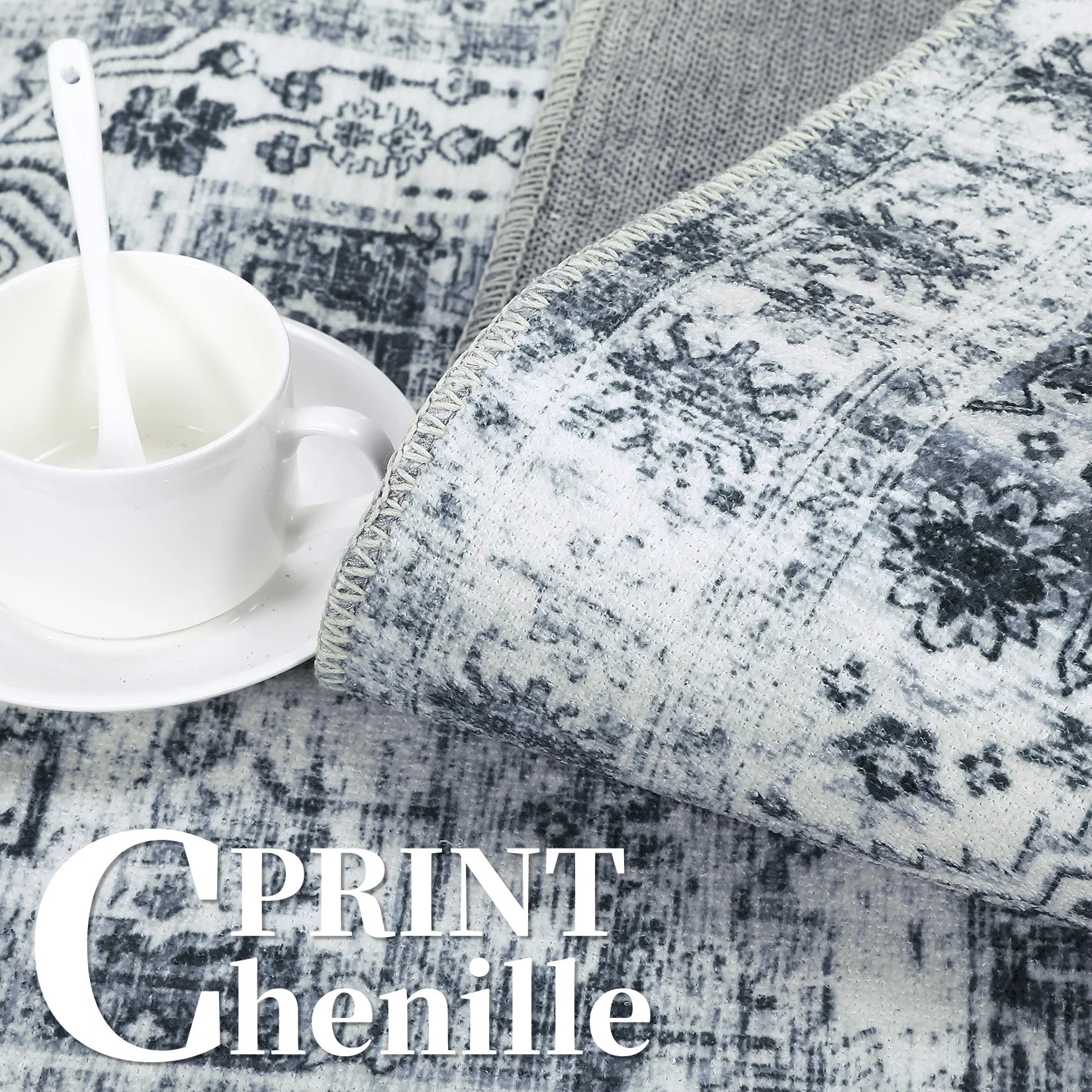 Washable Vintage Area Rug 8×10 – Neutral Distressed Farmhouse