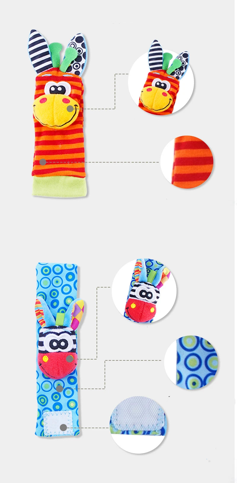 2PCS/SET Baby Rattle Toys Cute Stuffed Animals Wrist Rattle Foot Finder Socks 0~12 Months For Infant Boy Girl Newborn Gift