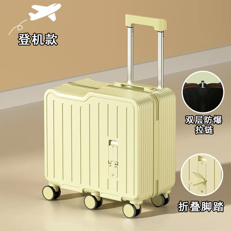 2024 Newest Design Children Luggage Sitting and Riding Mini 20 Inch Travel Boarding Suitcase Six Wheels With Folding Foot Pedal