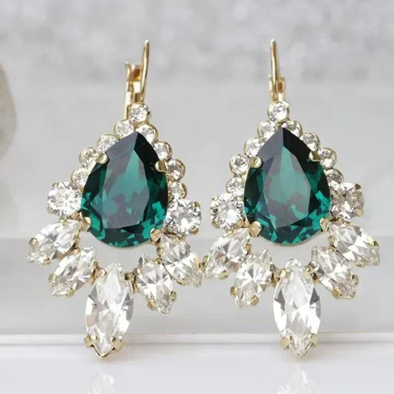 Green Crystal Drop Earrings | Elegant Zirconia Luxury Jewelry for Women
