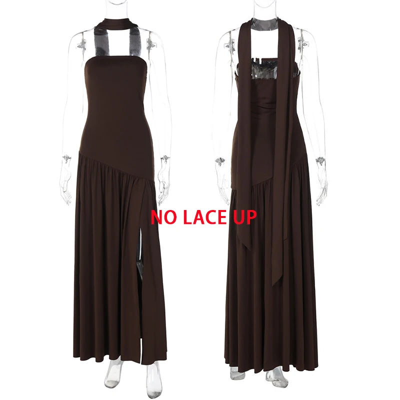 Giyu Sexy Evening Party Dresses Women 2025 Autumn Summer Maxi Long Dress Elegant Strapless Split Backless Pleated Dress