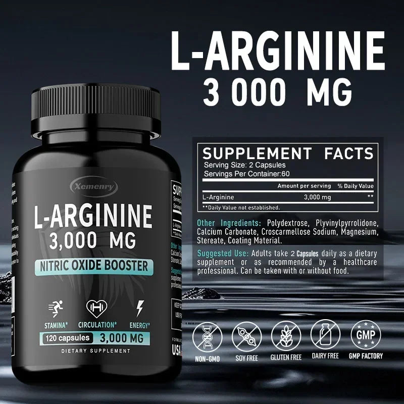 L-Arginine 3000mg - Men's Strength and Endurance Supplement,Support Reproductive Health - 120 Capsules