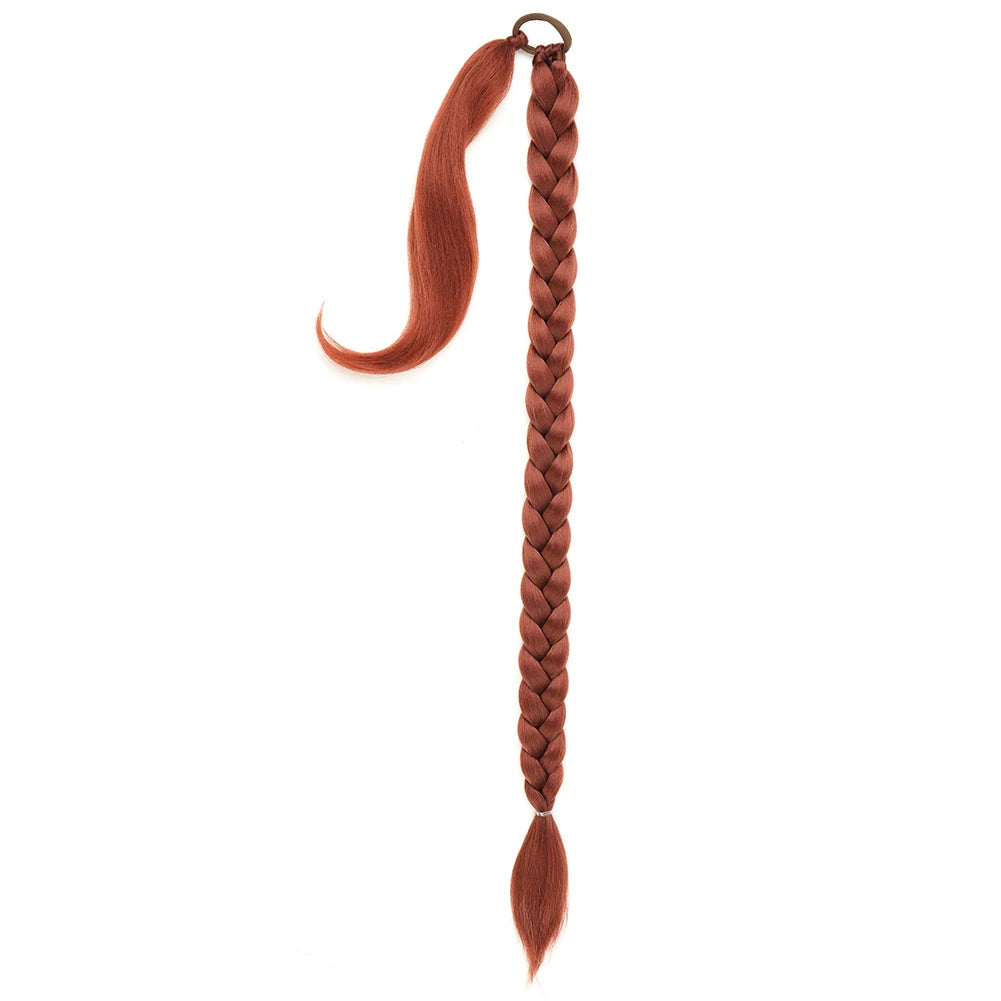 Long DIY Braided Ponytail Extension With Hair Tie Straight Wrap Around Synthetic Hair Extensions