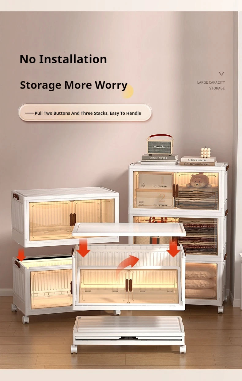 2025 Folding Living Room Cabinet Multifunction Closet Organizer With Wheel Stackable Sundries Large Capacity Storage Box Shelf