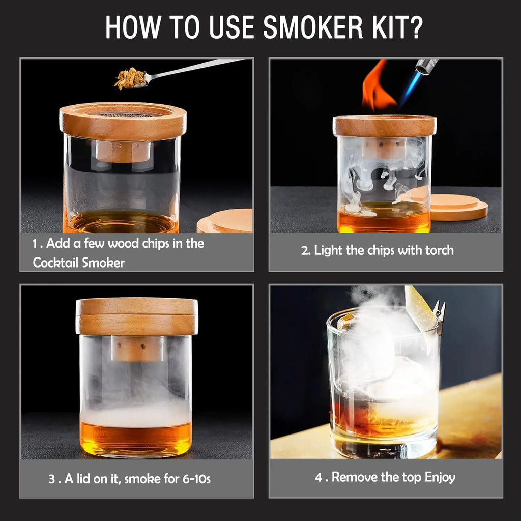 Premium Cocktail Smoker Kit for Whiskey & Bourbon Drinkers - Drink Infuser Set for Cocktails Ideal for Old Fashioned Cocktail