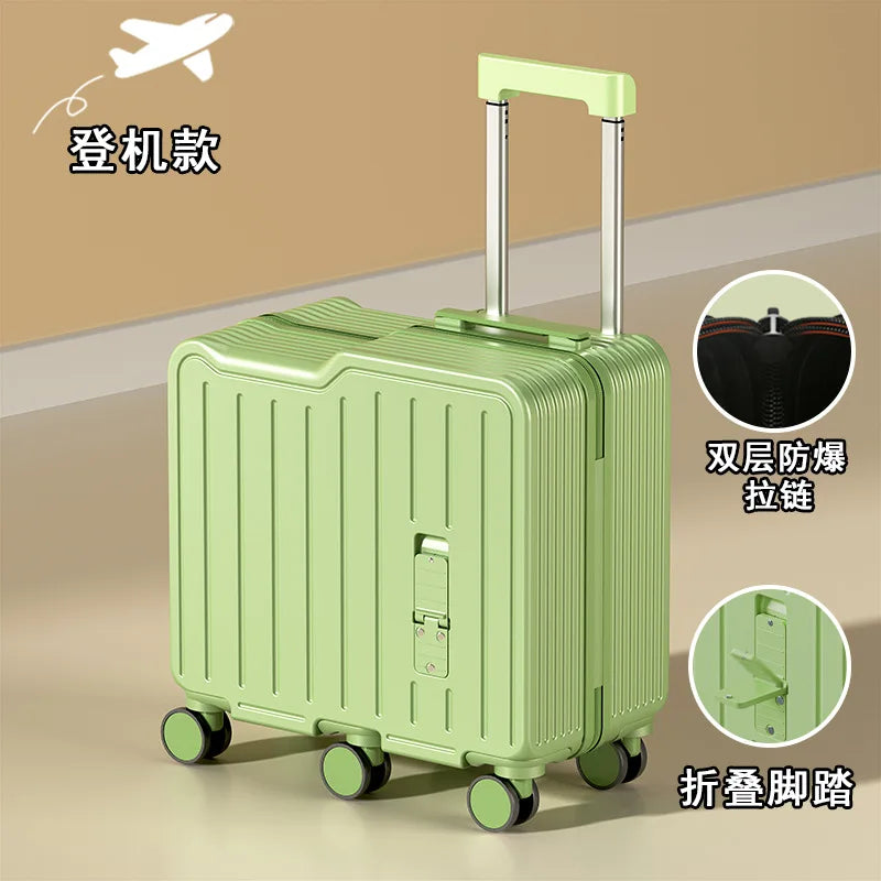 2024 Newest Design Children Luggage Sitting and Riding Mini 20 Inch Travel Boarding Suitcase Six Wheels With Folding Foot Pedal