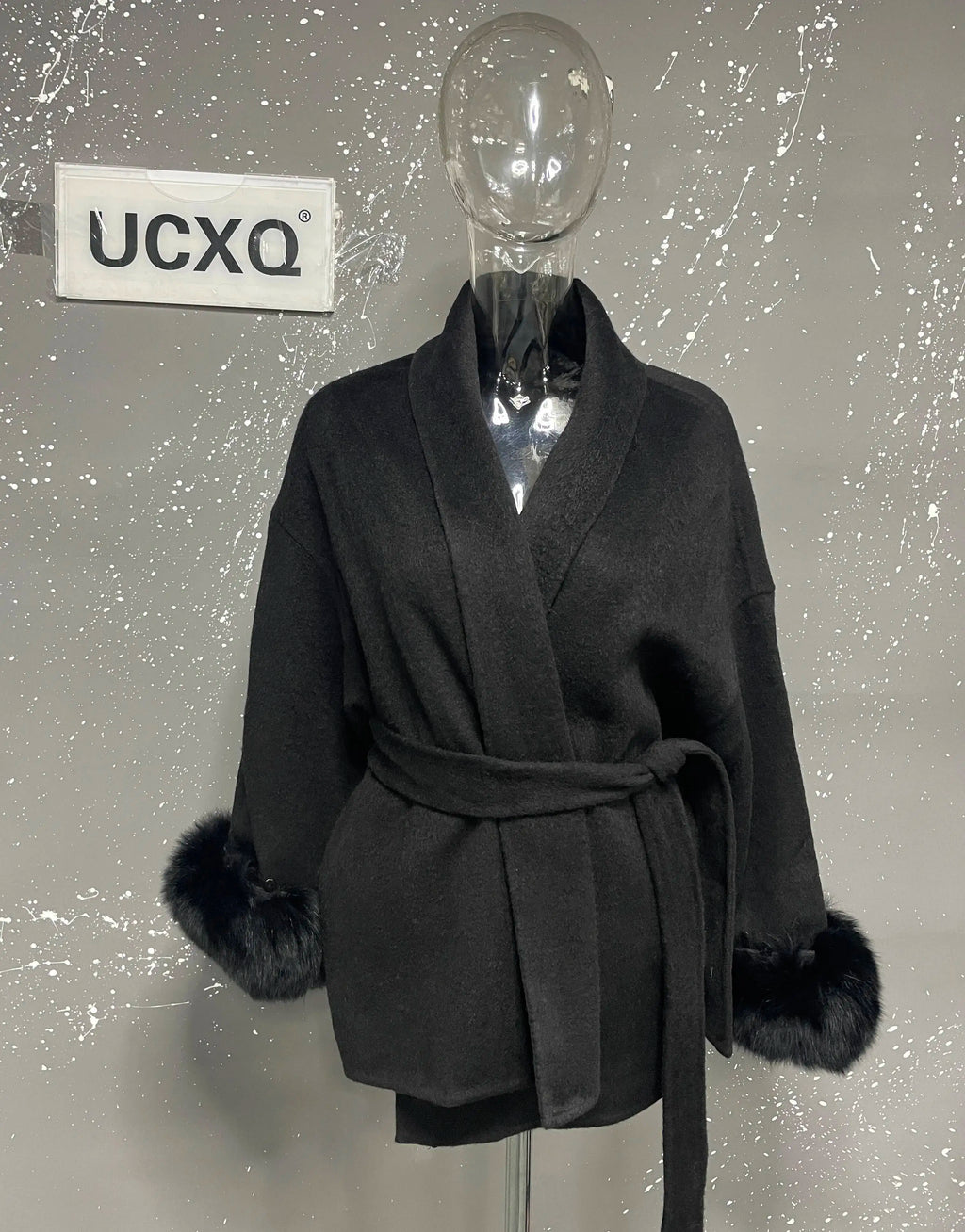 UCXQ Elegant OL Office Lady Overcoats Fur Patchwork Long Sleeve Woolen Coat Beautiful Women's Clothing Jacket Autumn 2025 Winter