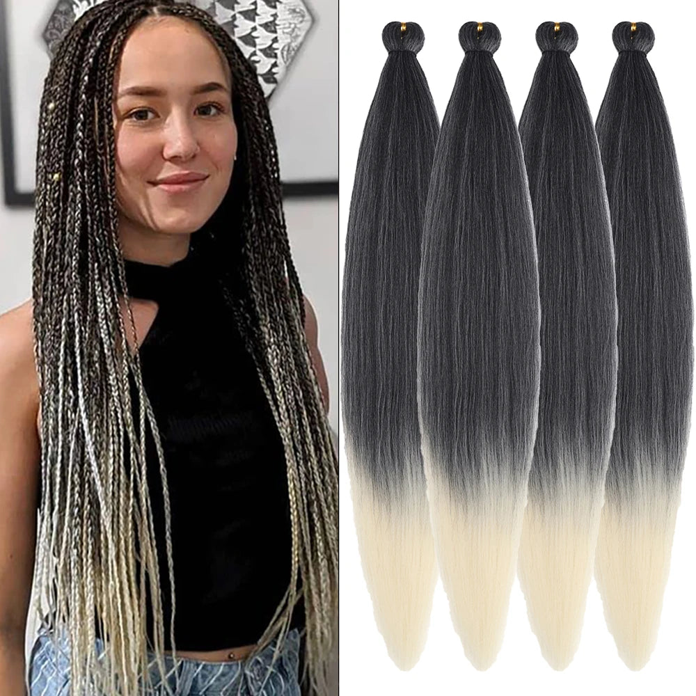 4Pcs Ombre prestretched Braiding Hair Natural Yaki synthetic Ez Braid for box braids&twists Women everyday&festival wear