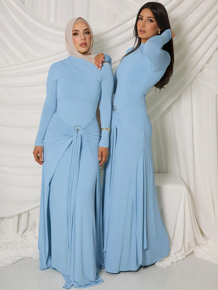 Weird Puss Ruched Elegant Maxi Dress Women Daily Casual Fashion Skinny Full Sleeve Solid Gown Midnight Prom Party Long Bodycon