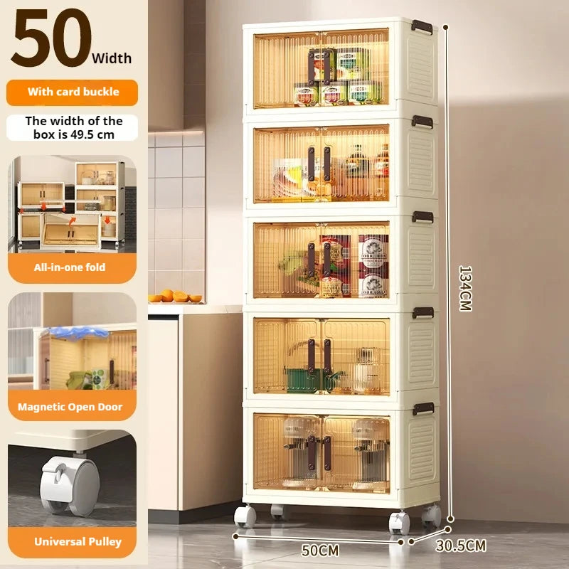 2025 Folding Living Room Cabinet Multifunction Closet Organizer With Wheel Stackable Sundries Large Capacity Storage Box Shelf