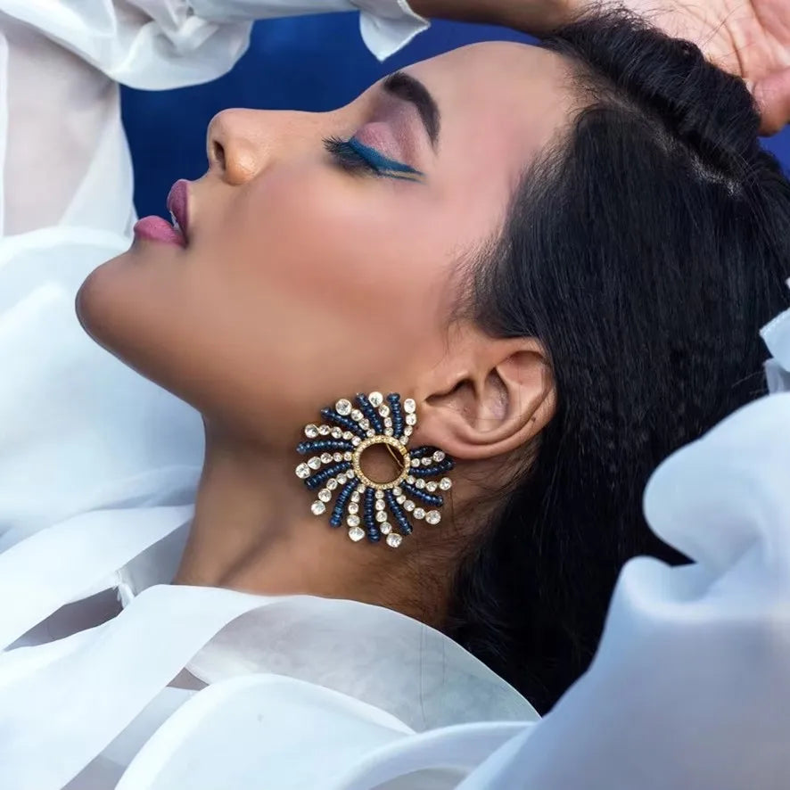 Big Round Rhinestone Dangle Earrings | Shiny Alloy Statement Jewelry for Women