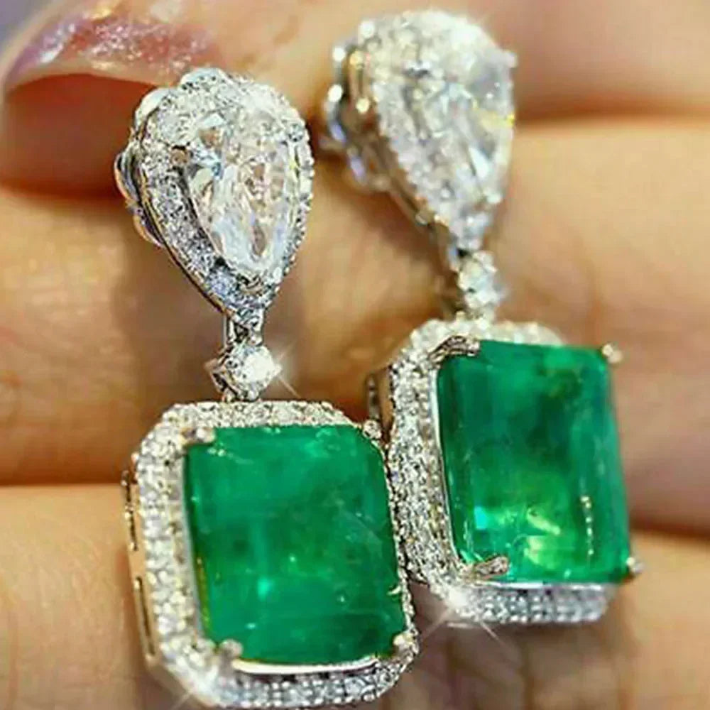 Green Crystal Drop Earrings | Elegant Zirconia Luxury Jewelry for Women