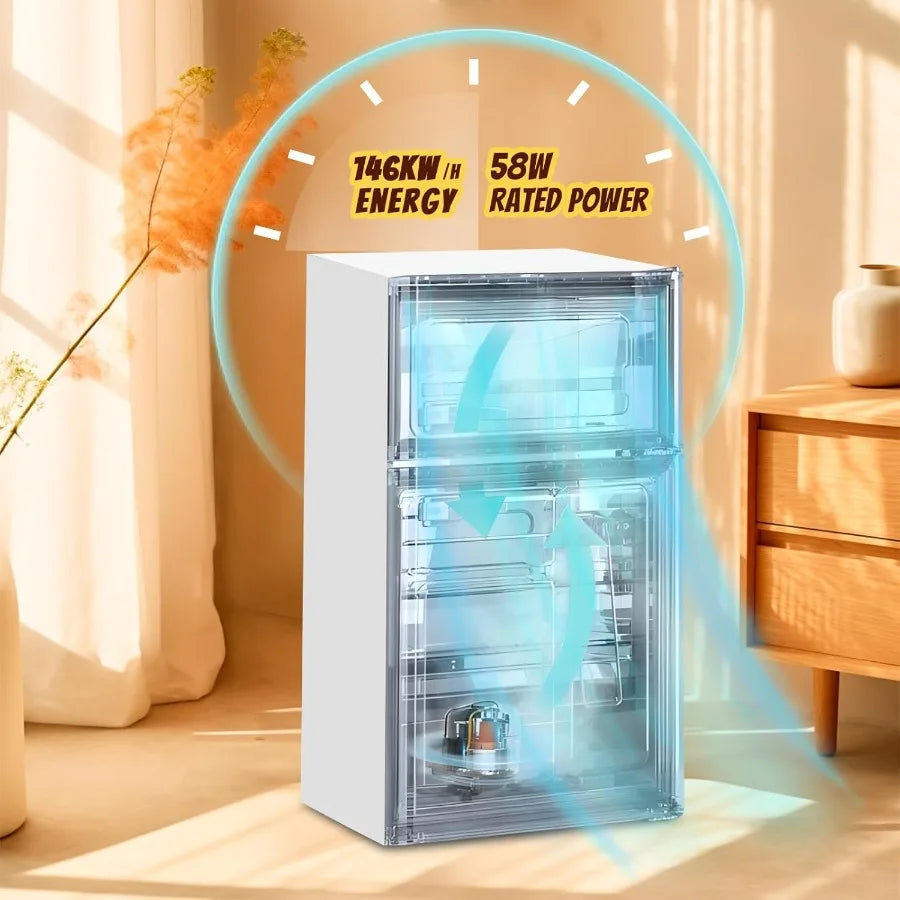 2.4 Cu.ft Mini Fridge Dual Door Small Refrigerator with Freezer Apartment Size for Personal Storage Compact Cooling Solution wi