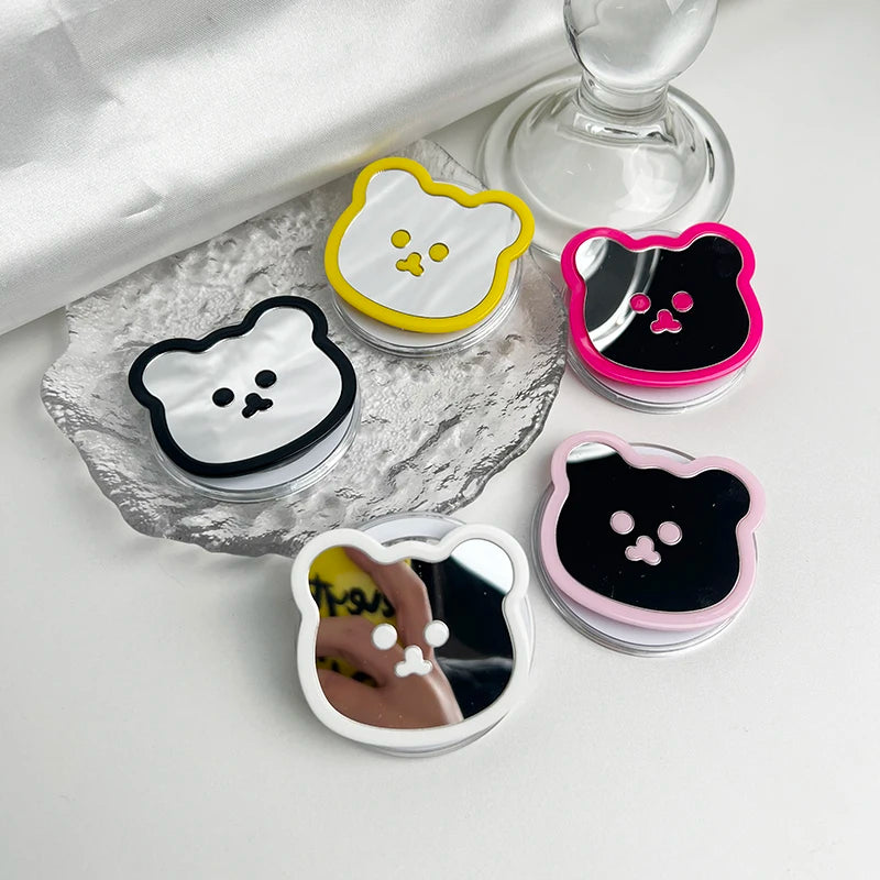 Cute Bear Mirror Magnetic Socket Grip Phone Holder For Magsafe IPhone Mac Samsung Safe Ring Finger Expanding Stand