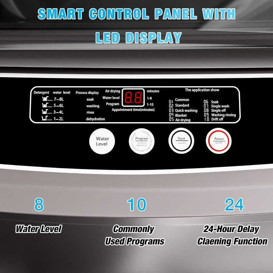 18lbs Portable Washing Machine Full Automatic Washer and Dryer with 2.4 Cu Ft Compact Design Featuring Drain Pump 10 Wash Progr