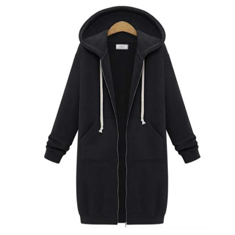 2025 Women's Autumn Winter ThickenHoodies Parkas Loose Hooded Jackets Zipper Pocket Plus Size Sweatshirt Sports Dresses Outwear