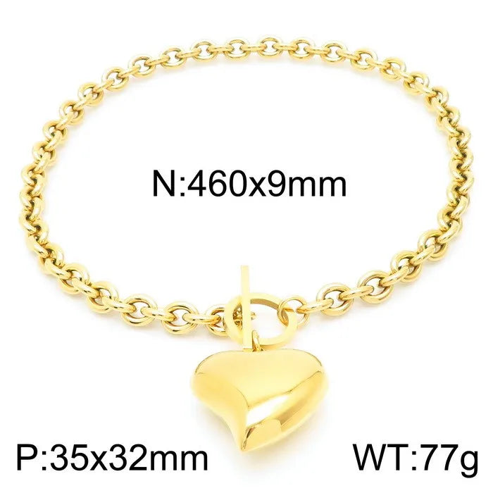 Romantic Heart Pendant Necklace | Gold Stainless Steel Choker for Women