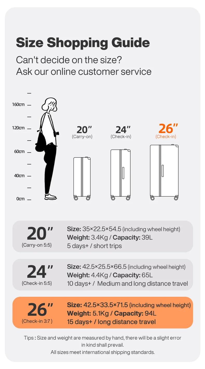 Mixi Large-Capacity Suitcase Trolley Case 26inch Checked in Hardside Rolling Wheels Luggage Wide Handle Travel Suitcases Trunk