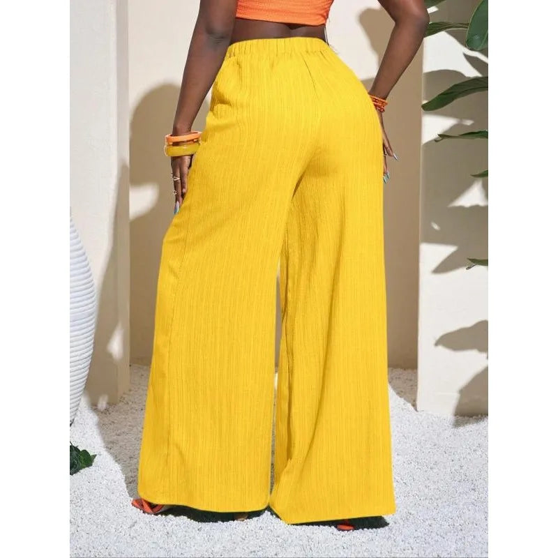 Plus Size Women’s Wide Leg Pants – Solid Color Casual Trousers (1XL–5XL)