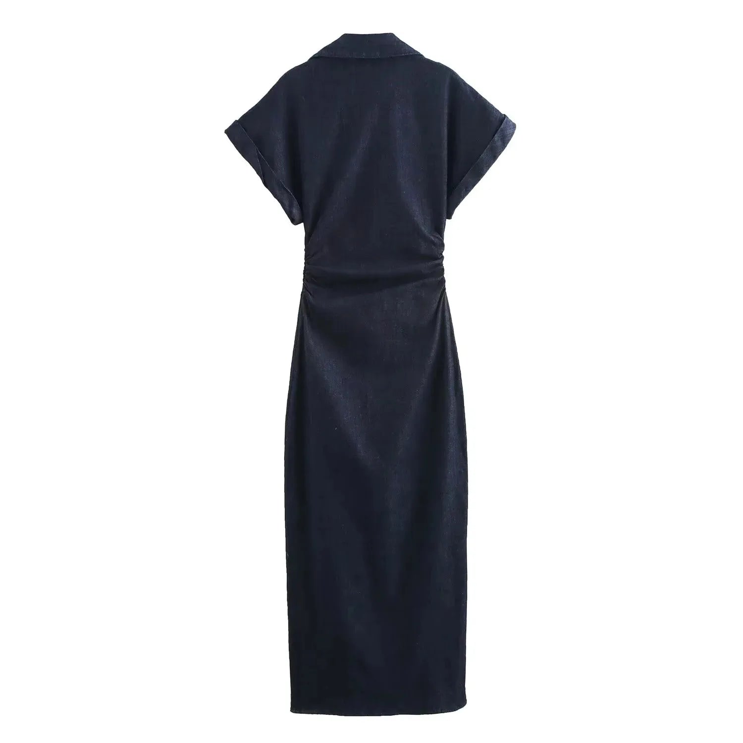 Denim Dress Women's Spring Summer Casual Long Dresses For Women 2026 New Fashion Ruched Short Sleeve Streetwear Midi Dress