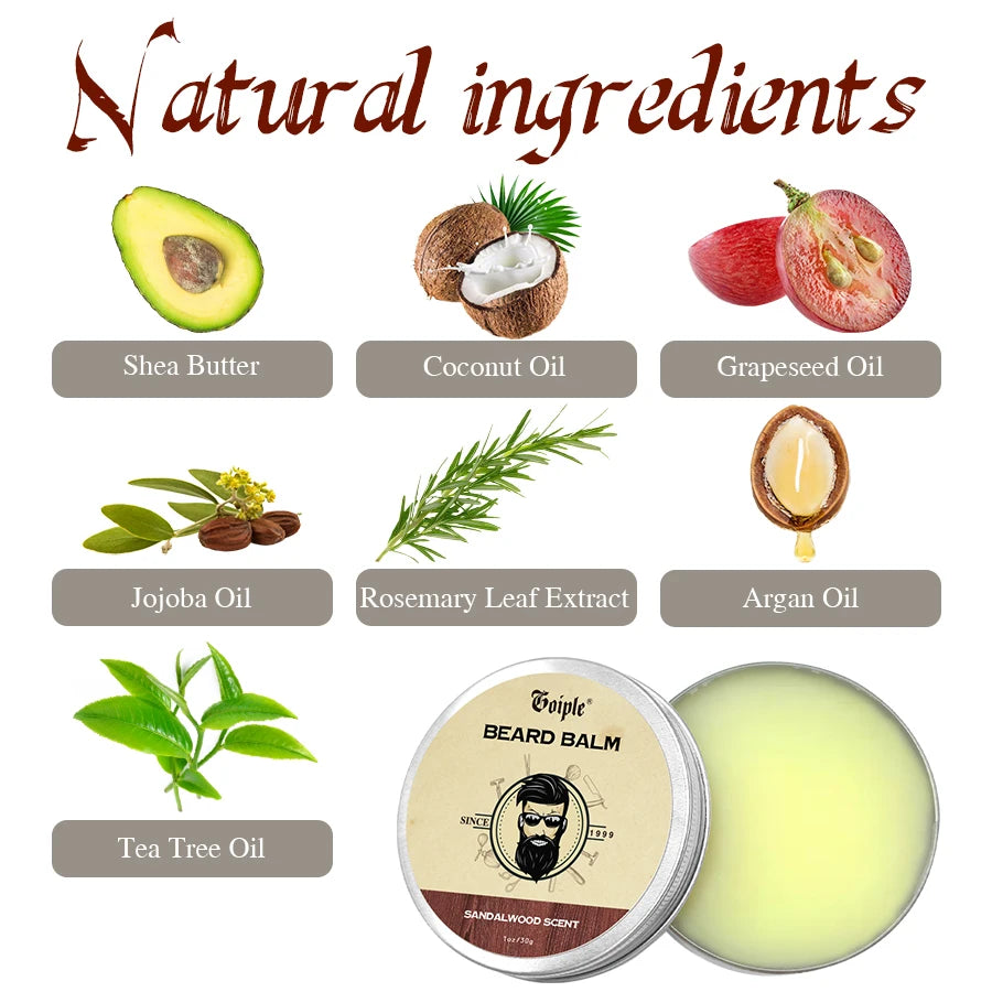 30g Natural Shea Butter Beard Balm for Men Facial Hair Beard Growth Wax Moisturizing Smoothing Mustache Cream Beard Care