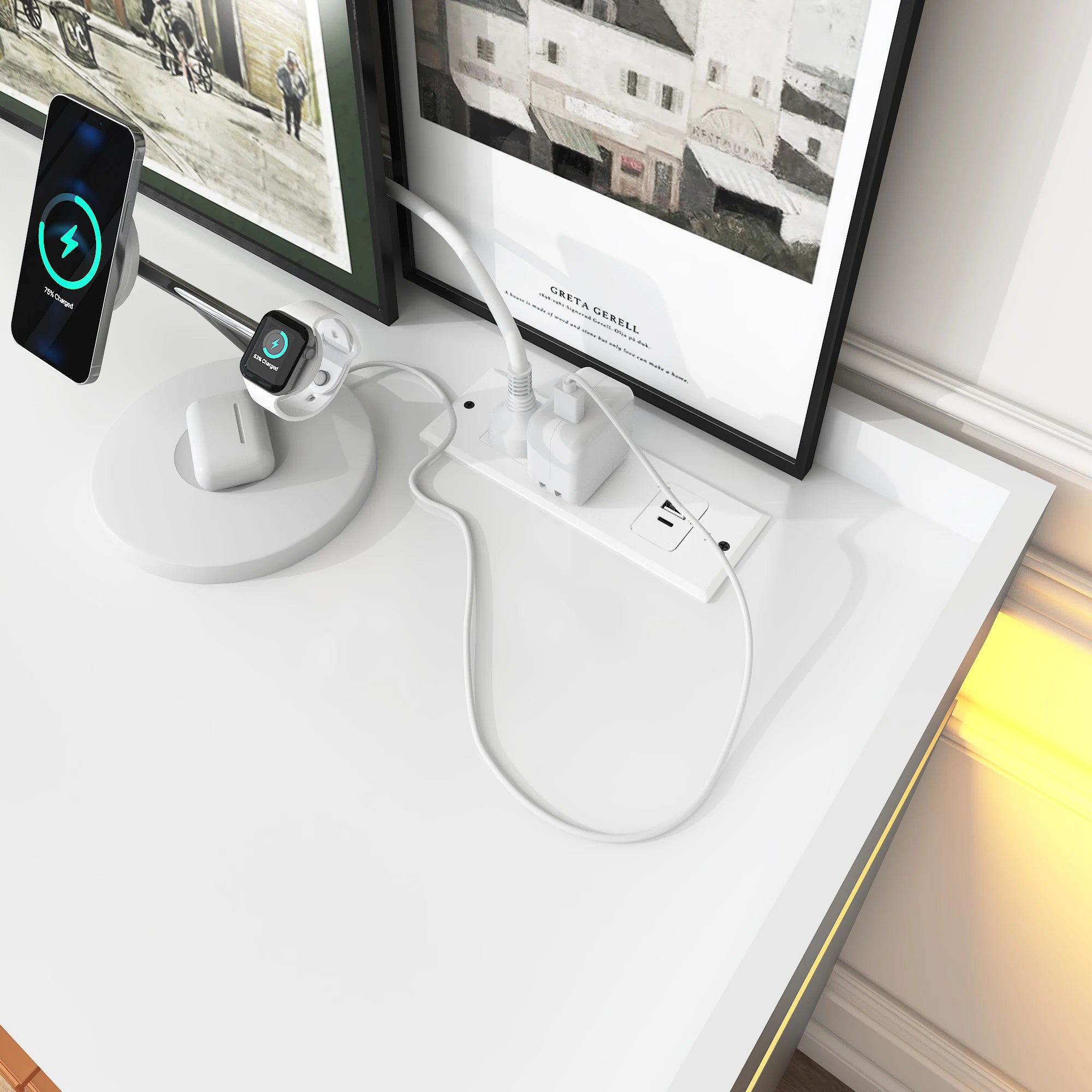 6 Drawer Dresser, 46'' Modern Chest of Drawers for Closet with LED Light, Wide Drawer Organizer Cabinet for Bedroom, White/Black