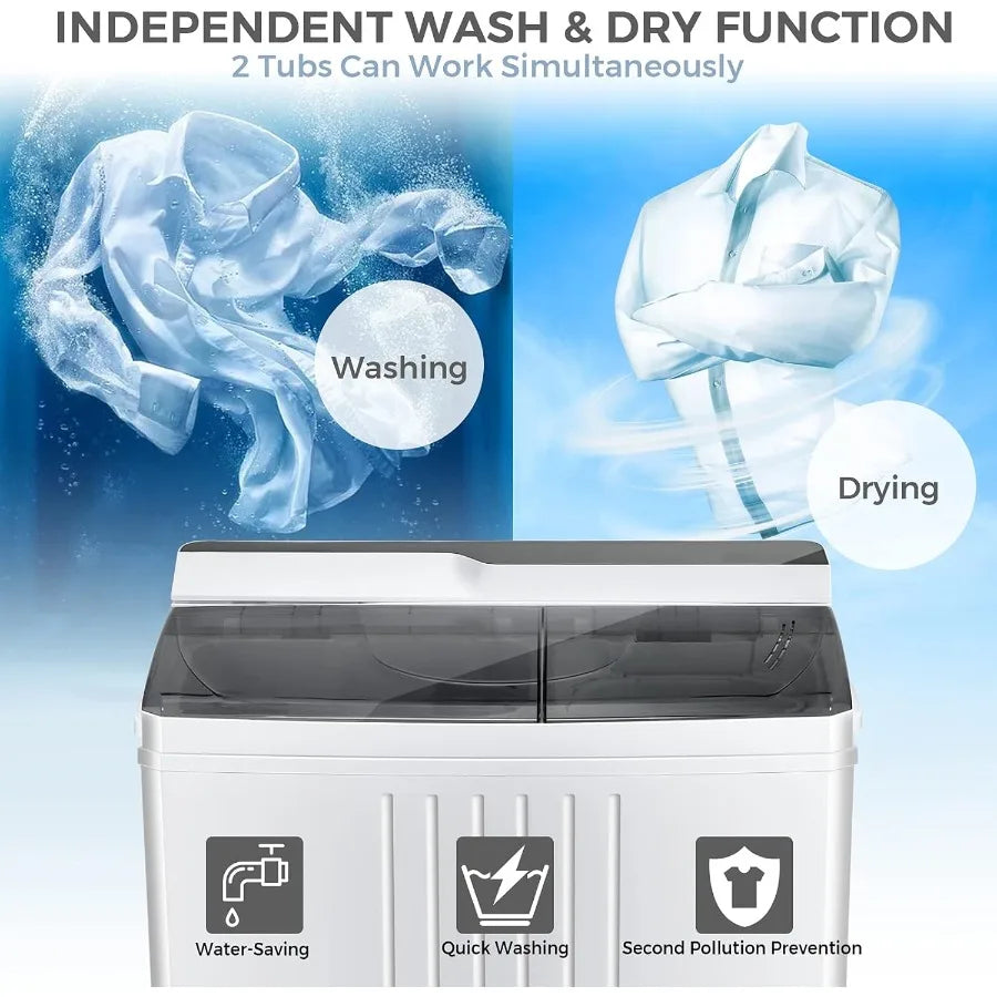 Portable Washing Machine with 21lbs Capacity 14.4lbs Washer and 6.6Lbs Spinner Compact Design Ideal for Apartments and RVs Whit