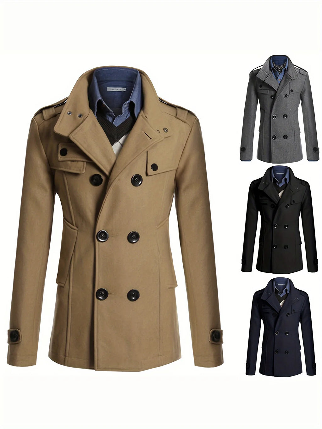 Men's Streetwear Solid Color Mid-length Woolen Coat Fashion Casual Button-down Suit Collar Jacket Leisure Luxury Retro Clothes