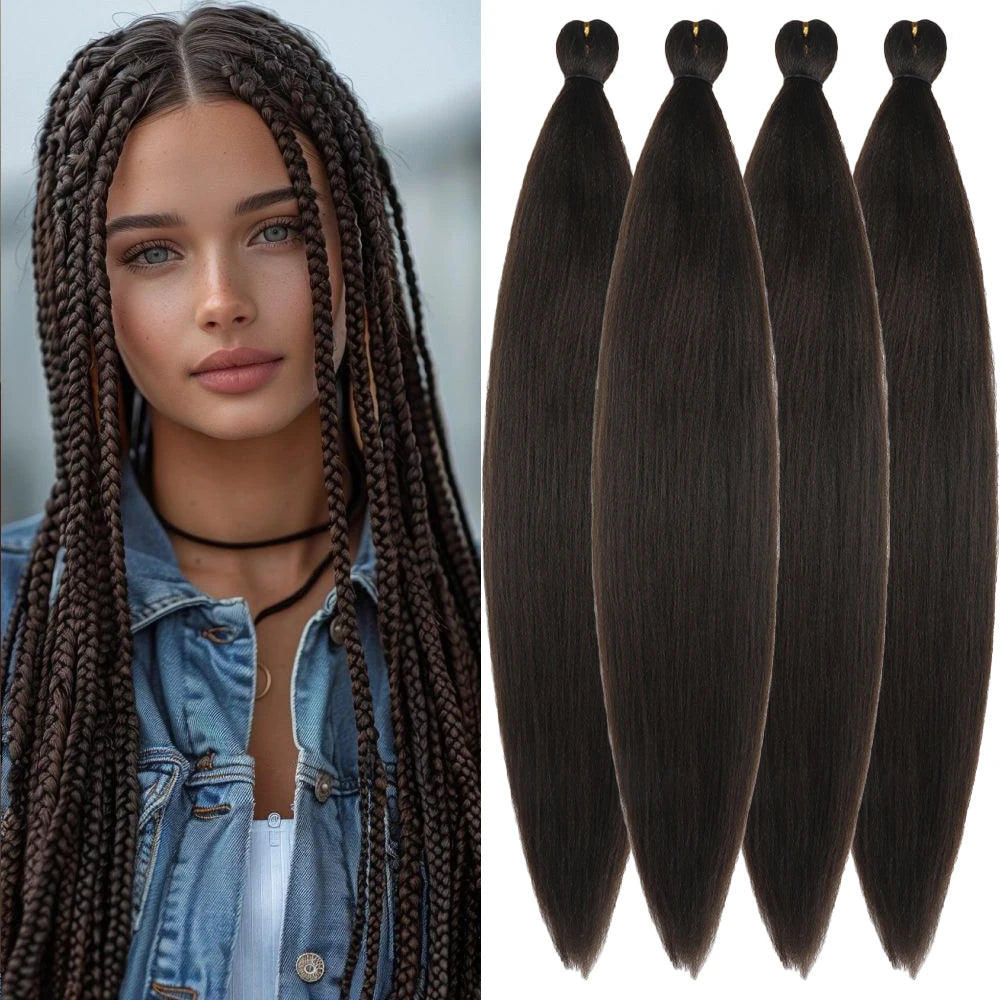 4Pcs Ombre prestretched Braiding Hair Natural Yaki synthetic Ez Braid for box braids&twists Women everyday&festival wear