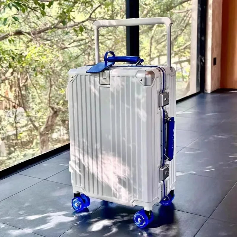 Aluminum Frame Wide Handlebar Rolling Luggage with Colorful Silent Spinner Wheels and TSA Lock Large Capacity Trolley Suitcase