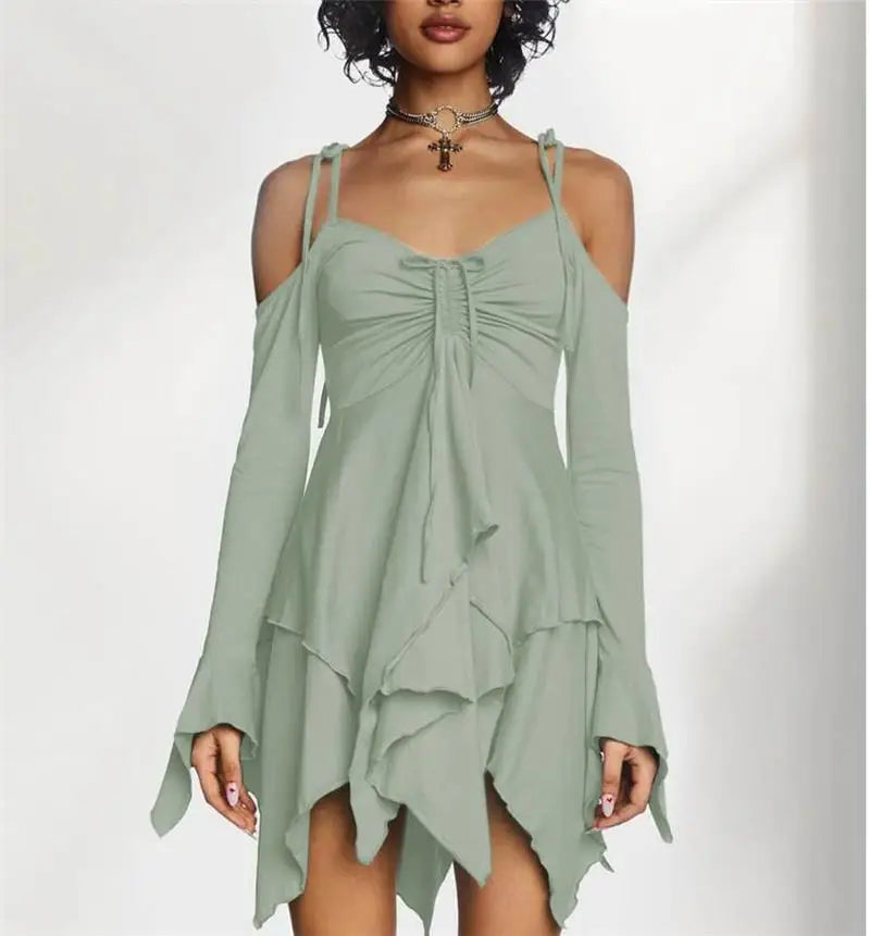 Sexy Asymmetrical Sling Dr Performance Costume loween Irregular Strapl Gown Women's Faion Autumn 2024