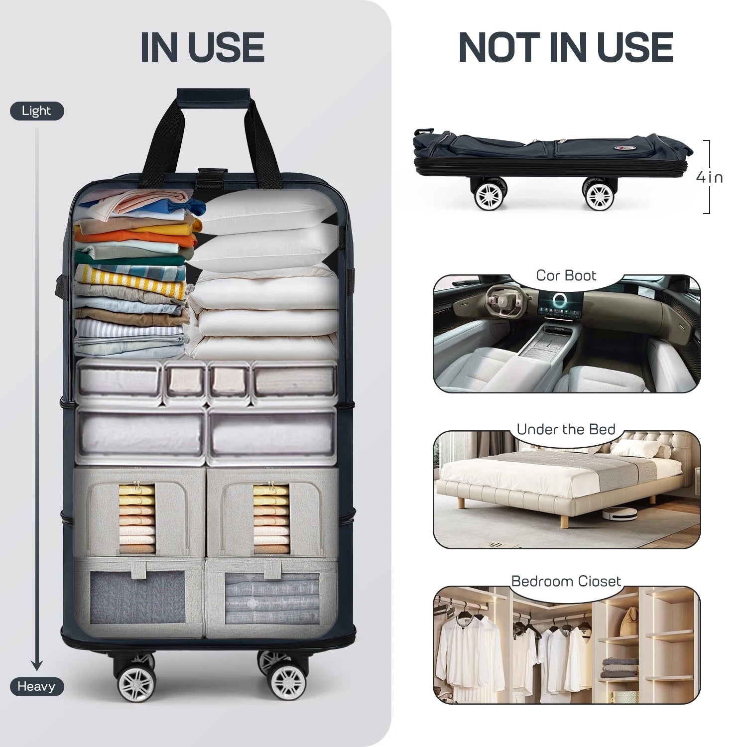 30/36/40 Inch Foldable Expandable Suitcase Bag Water-resistant Large Capacity Rolling Travel Luggage Bag For Moving Storage