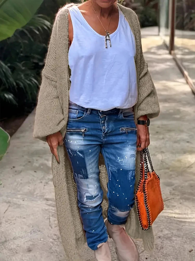 Plus Size Women’s Striped Patchwork Knitted Cardigan – Loose Turtleneck Long Sweater Coat (1XL–4XL)