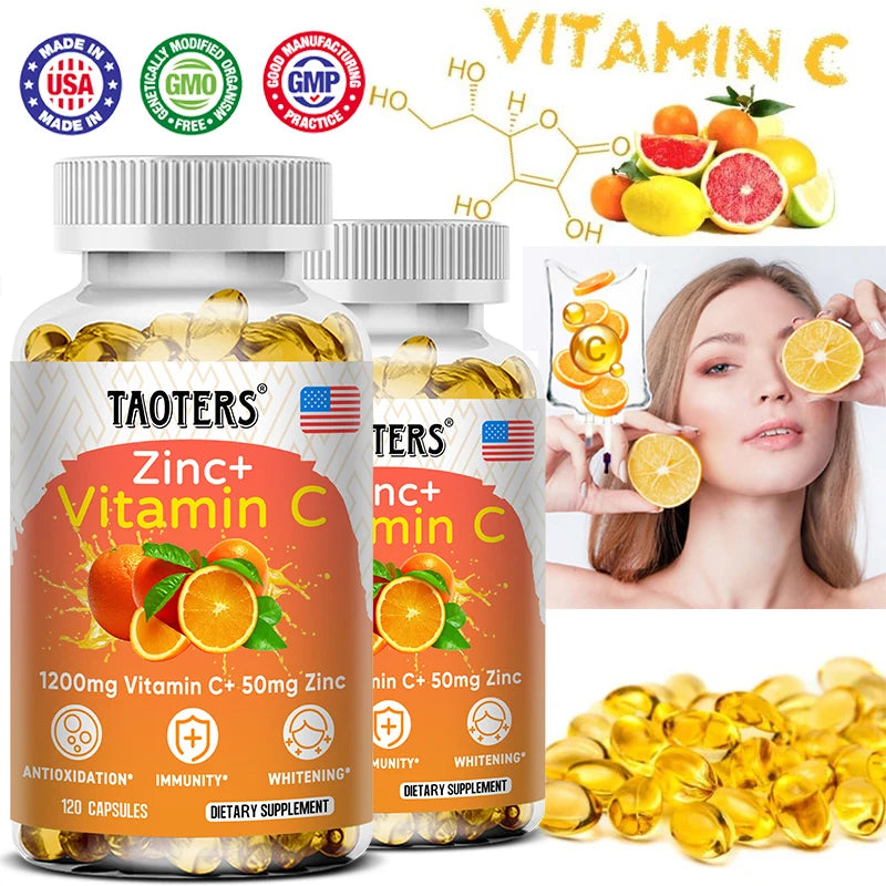 Taoters Vitamin C + Zinc — Immune & Skin Support (120 Capsules)
