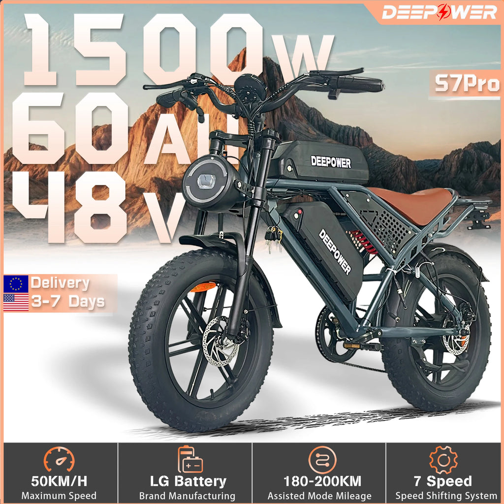 DEEPOWER S7Pro Off-Road Electric Bike — 48V 60Ah LG Battery, 1500W, 20x4 Fat Tires