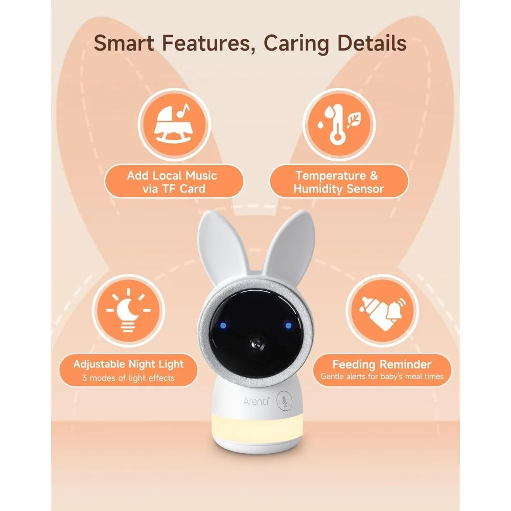 Baby Monitor with 2 Cameras, 2K Smart Baby Camera with 5'' Upgraded Wireless Display, Super Night Vision, Breathing Light, Lull