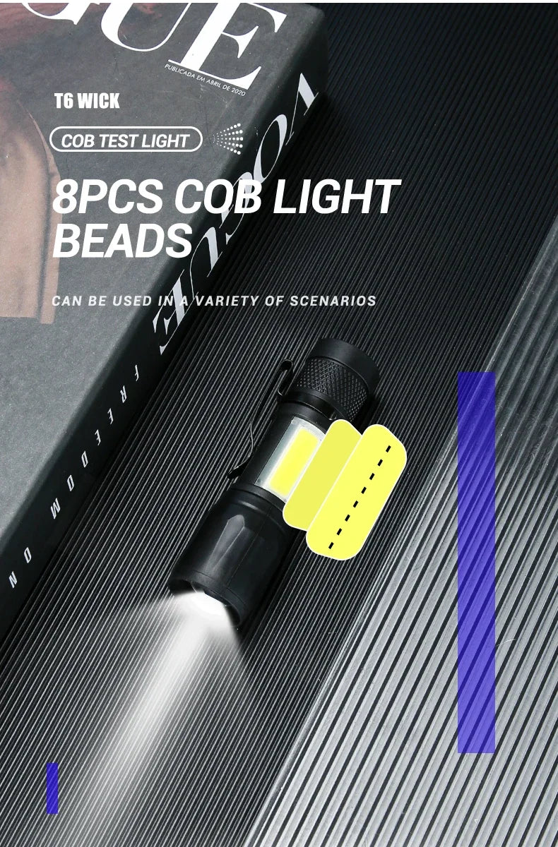 1-5PCS Mini LED Flashlight Zoom Torch COB+XPE Lamp Built-in Battery Lamp Outdoor Waterproof Emergency Pocket Light With Pen Clip