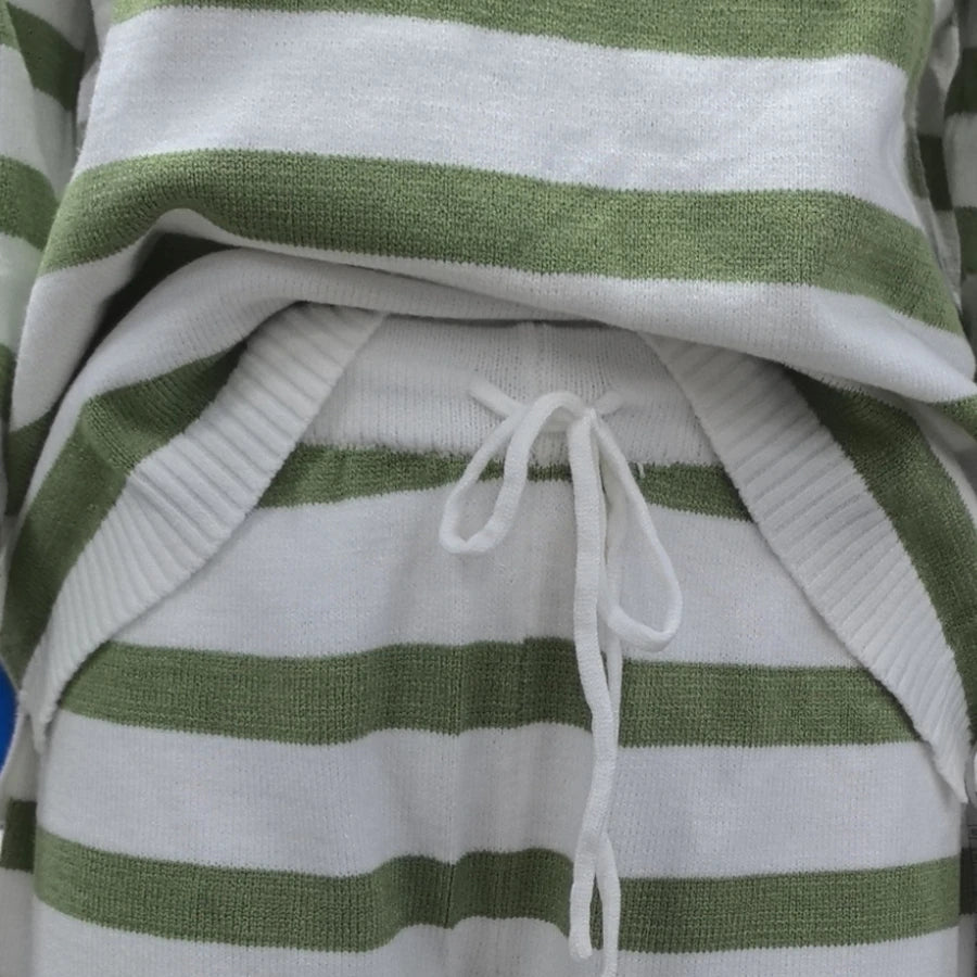 Women’s Striped Long Sleeve Top & Shorts Lounge Set – Easy Summer Outfit