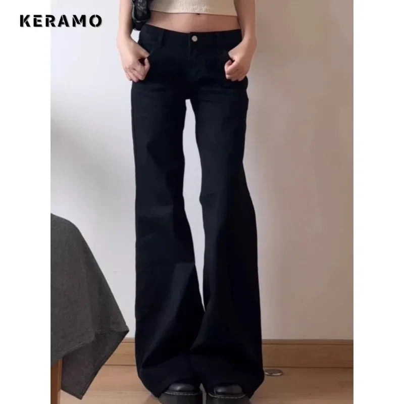 Normcore Y2K Baggy Black Denim Trouser Washed Vintage Casual Minimalist Pants Grunge High Waist Solid Color Street Retro Jeans